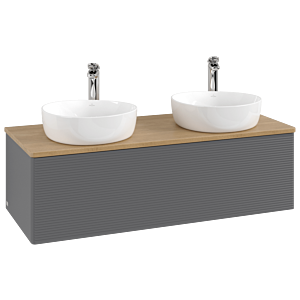 Villeroy und Boch Antao Waschtisch-Unterschrank K35151GK 120x36x50cm, Hahnloch, Waschbeckenplattenfarbe honey oak, anthracite matt lacquer