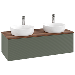 Villeroy und Boch Antao Waschtisch-Unterschrank K35152HL 120x36x50cm, Hahnloch, Waschbeckenplattenfarbe warm walnut, leaf green matt lacquer