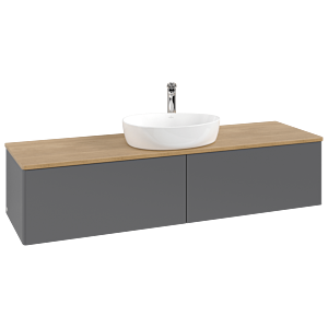 Villeroy &amp; Boch Antao vanity unit K36051GK 160x36x50cm, tap hole, washbasin top color honey oak, anthracite matt lacquer