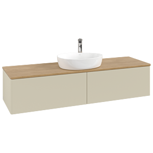 Villeroy &amp; Boch Antao vanity unit K36051HJ 160x36x50cm, tap hole, washbasin top color honey oak, silk grey matt lacquer