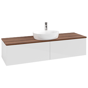 Villeroy &amp; Boch Antao vanity unit K36052GF 160x36x50cm, tap hole, washbasin top color warm walnut, glossy white lacquer