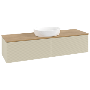 Villeroy &amp; Boch Antao vanity unit K36111HJ 160x36x50cm, washbasin top color honey oak, silk grey matt lacquer