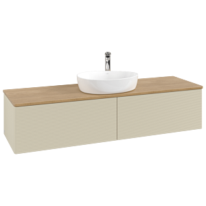 Villeroy &amp; Boch Antao vanity unit K36151HJ 160x36x50cm, tap hole, washbasin top color honey oak, silk grey matt lacquer