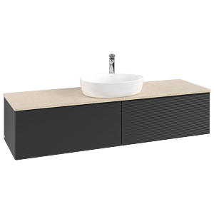 Meuble vasque Villeroy &amp; Boch Antao K36153PD 160 x 36 x 50 cm, percé pour robinetterie, plan vasque couleur Botticino, laque noire mate