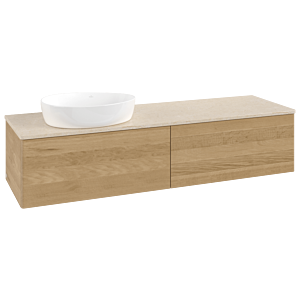 Meuble vasque Villeroy &amp; Boch Antao K37013HN 160 x 36 x 50 cm, plan vasque couleur Botticino, chêne miel