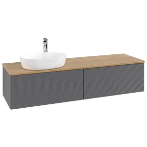 Meuble vasque Villeroy &amp; Boch Antao K37151GK 160 x 36 x 50 cm, percé pour robinetterie, plan vasque couleur chêne miel, laque anthracite mate