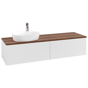 Meuble vasque Villeroy &amp; Boch Antao K37152GF 160 x 36 x 50 cm, percé pour robinetterie, plan vasque couleur noyer chaud, laque blanche brillante