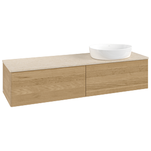 Meuble vasque Villeroy &amp; Boch Antao K38013HN 160 x 36 x 50 cm, plan vasque couleur Botticino, chêne miel