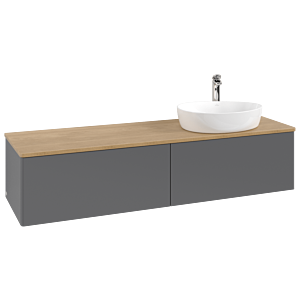 Villeroy &amp; Boch Antao vanity unit K38051GK 160x36x50cm, tap hole, washbasin top color honey oak, anthracite matt lacquer