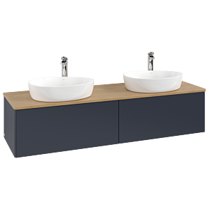 Villeroy &amp; Boch Antao vanity unit K39051HG 160x36x50cm, tap hole, washbasin top color honey oak, midnight blue matt lacquer