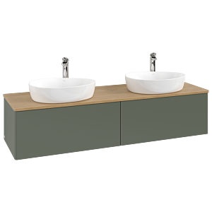 Villeroy &amp; Boch Antao vanity unit K39051HL 160x36x50cm, tap hole, washbasin top color honey oak, leaf green matt lacquer