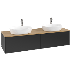 Villeroy &amp; Boch Antao vanity unit K39051PD 160x36x50cm, tap hole, washbasin top color honey oak, black matt lacquer