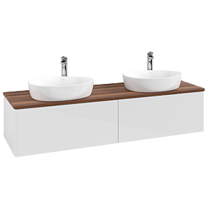 Villeroy &amp; Boch Antao vanity unit K39052GF 160x36x50cm, tap hole, washbasin top color warm walnut, glossy white lacquer