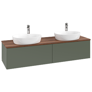 Villeroy und Boch Antao Waschtisch-Unterschrank K39052HL 160x36x50cm, Hahnlochbohrung, Waschbeckenplattenfarbe warm walnut, leaf green matt lacquer