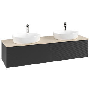 Meuble vasque Villeroy &amp; Boch Antao K39153PD 160 x 36 x 50 cm, percé pour robinetterie, plan vasque couleur Botticino, laque noire mate