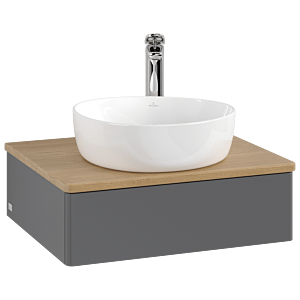Meuble vasque Villeroy &amp; Boch Antao L07051GK avec éclairage, 60 x 19 x 50 cm, percé pour robinetterie, plan vasque couleur chêne miel, laque anthracite mate