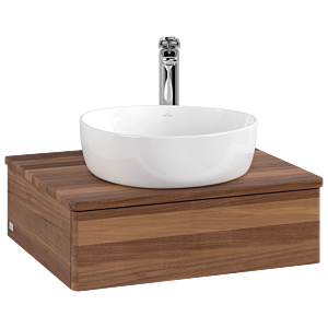 Villeroy und Boch Antao Waschtisch-Unterschrank L07052HM mit Beleuchtung, 60x19x50cm, Hahnloch, Waschbeckenplattenfarbe warm walnut, warm walnut