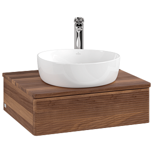 Villeroy und Boch Antao Waschtisch-Unterschrank L07152HM mit Beleuchtung mit Struktur, 60x19x50cm, Hahnloch, Waschbeckenplattenfarbe warm walnut, warm walnut