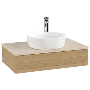 Villeroy und Boch Antao Waschtisch-Unterschrank L08053HN mit Beleuchtung, 80x19x50cm, Hahnloch, Waschbeckenplattenfarbe botticino, honey oak