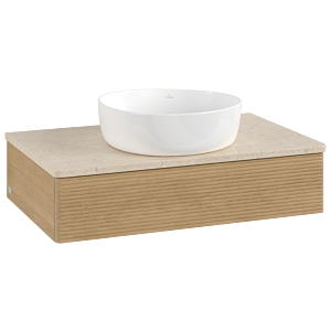 Villeroy und Boch Antao Waschtisch-Unterschrank L08113HN mit Beleuchtung mit Struktur, 80x19x50cm, Waschbeckenplattenfarbe botticino, honey oak