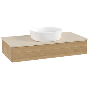 Villeroy &amp; Boch Antao vanity unit L09013HN with lighting, 100x19x50cm, washbasin top color botticino, honey oak