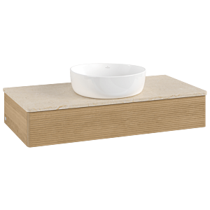 Villeroy und Boch Antao Waschtisch-Unterschrank L09113HN mit Beleuchtung mit Struktur, 100x19x50cm, Waschbeckenplattenfarbe botticino, honey oak