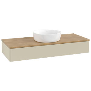 Meuble vasque Villeroy &amp; Boch Antao L10011HJ avec éclairage, 120 x 19 x 50 cm, plan vasque couleur chêne miel, laque mate gris soie