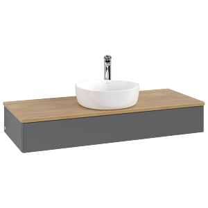 Villeroy &amp; Boch Antao vanity unit L10051GK with lighting, 120x19x50cm, tap hole, washbasin top color honey oak, anthracite matt lacquer
