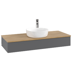 Villeroy und Boch Antao Waschtisch-Unterschrank L10151GK mit Beleuchtung mit Struktur, 120x19x50cm, Hahnloch, Waschbeckenplattenfarbe honey oak, anthracite matt lacquer