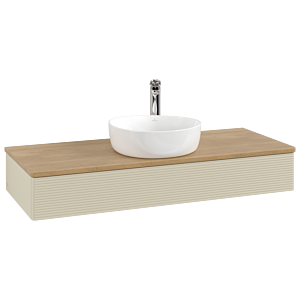 Villeroy und Boch Antao Waschtisch-Unterschrank L10151HJ mit Beleuchtung, 120x19x50cm, Hahnloch, Waschbeckenplattenfarbe honey oak, silk grey matt lacquer