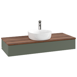 Villeroy und Boch Antao Waschtisch-Unterschrank L10152HL 120x19x50cm, Hahnloch, Waschbeckenplattenfarbe warm walnut, leaf green matt lacquer