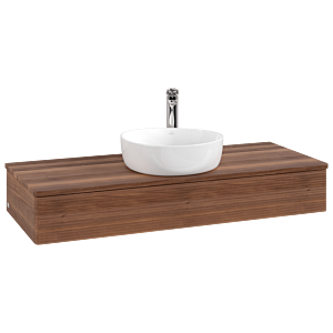 Villeroy und Boch Antao Waschtisch-Unterschrank L10152HM mit Beleuchtung mit Struktur, 120x19x50cm, Hahnloch, Waschbeckenplattenfarbe warm walnut, warm walnut
