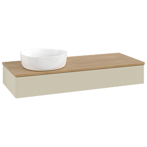 Meuble vasque Villeroy &amp; Boch Antao L11011HJ avec éclairage, 120 x 19 x 50 cm, plan vasque couleur chêne miel, laque mate gris soie