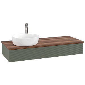 Villeroy &amp; Boch Antao vanity unit L11152HL 120x19x50cm, tap hole, washbasin top color warm walnut, leaf green matt lacquer