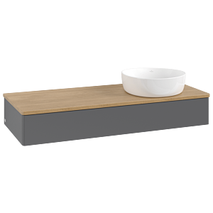 Villeroy und Boch Antao Waschtisch-Unterschrank L12011GK mit Beleuchtung, 1 Auszug, 1200 x 190 x 500 mm, Front ohne Struktur, Anthracite Matt Lacquer / Honey Oak