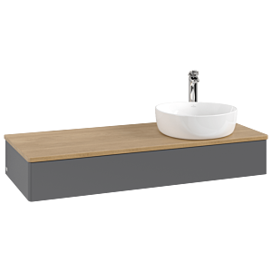 Meuble vasque Villeroy &amp; Boch Antao L12051GK avec éclairage, 120 x 19 x 50 cm, percé pour robinetterie, plan vasque couleur chêne miel, laque anthracite mate