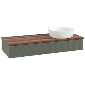 Meuble vasque Villeroy &amp; Boch Antao L12112HL 120 x 19 x 50 cm, plan vasque couleur noyer chaud, laque mate vert feuille