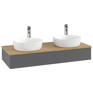 Villeroy &amp; Boch Antao vanity unit L13151GK with lighting and textured finish, 120x19x50cm, tap hole, washbasin top in honey oak, anthracite matt lacquer