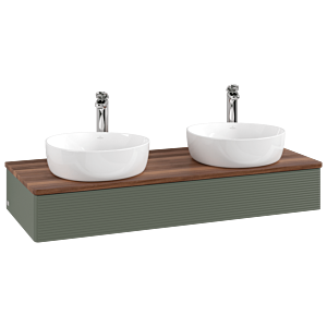 Villeroy und Boch Antao Waschtisch-Unterschrank L13152HL mit Beleuchtung mit Struktur, 120x19x50cm, Hahnloch, Waschbeckenplattenfarbe warm walnut, leaf green matt lacquer