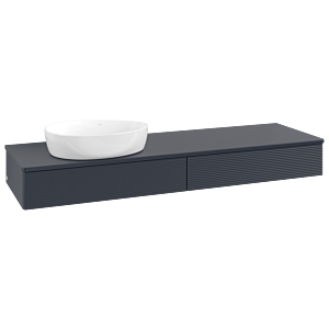 Villeroy &amp; Boch Antao vanity unit L15110HG with lighting and textured finish, 160x19x50cm, washbasin top color: midnight blue matt lacquer