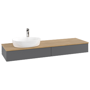 Villeroy und Boch Antao Waschtisch-Unterschrank L15151GK mit Beleuchtung mit Struktur, 160x19x50cm, Hahnlochbohrung, Waschbeckenplattenfarbe honey oak, anthracite matt lacquer