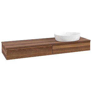 Villeroy und Boch Antao Waschtisch-Unterschrank L16012HM mit Beleuchtung, 160x19x50cm, Waschbeckenplattenfarbe warm walnut, warm walnut