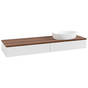 Villeroy und Boch Antao Waschtisch-Unterschrank L16112GF mit Beleuchtung mit Struktur, 160x19x50cm, Waschbeckenplattenfarbe warm walnut, glossy white lacquer