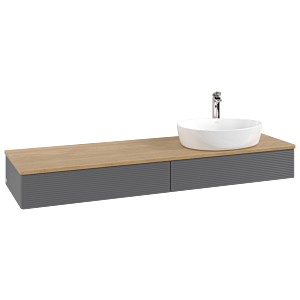 Villeroy &amp; Boch Antao vanity unit L16151GK with lighting and textured finish, 160x19x50cm, tap hole, washbasin top in honey oak, anthracite matt lacquer