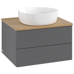 Meuble vasque Villeroy &amp; Boch Antao L18111GK avec éclairage intégré, finition texturée, 60 x 36 x 50 cm, plan vasque couleur chêne miel, laque anthracite mate