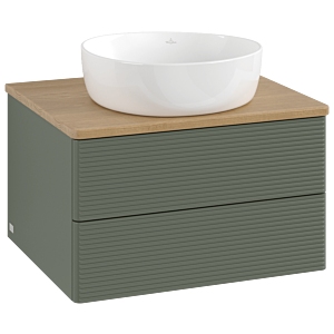 Meuble vasque Villeroy &amp; Boch Antao L18111HL avec éclairage intégré, finition texturée, 60 x 36 x 50 cm, plan vasque couleur chêne miel, laque mate vert feuille