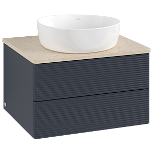 Villeroy &amp; Boch Antao vanity unit L18113HG with lighting, textured finish, 60x36x50cm, washbasin top color botticino, midnight blue matt lacquer
