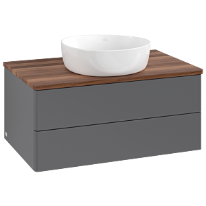 Meuble vasque Villeroy &amp; Boch Antao L19012GK avec éclairage, 2 tiroirs, 800 x 360 x 500 mm, façade lisse, laque anthracite mate / noyer chaud