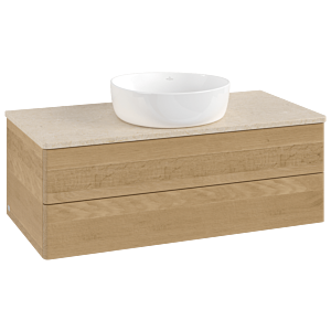 Villeroy &amp; Boch Antao vanity unit L20013HN with lighting, 100x36x50cm, washbasin top color botticino, honey oak