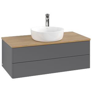 Villeroy &amp; Boch Antao vanity unit L20051GK with lighting, 100x36x50cm, tap hole, washbasin top color honey oak, anthracite matt lacquer